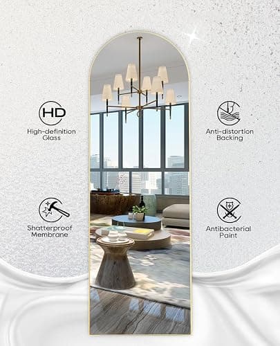 Floor Mirror, 64"x21" Gold Full Length Mirror, Arched Mirror Full Length, Freestanding Mirrors, Arch Floor Length Mirrors with Thin Aluminum Frame Hanging or Leaning, Wall Mounted Mirror for Bedroom thumbnail 7