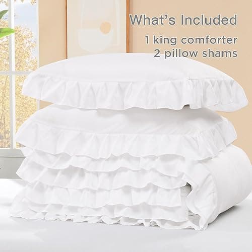 Litanika White Comforter Queen Size Set, 3 Pieces Ruffle Shabby Chic Farmhouse Women Vintage Aesthetic Bedding Set & Collections, Winter Fluffy Microfiber thumbnail 7