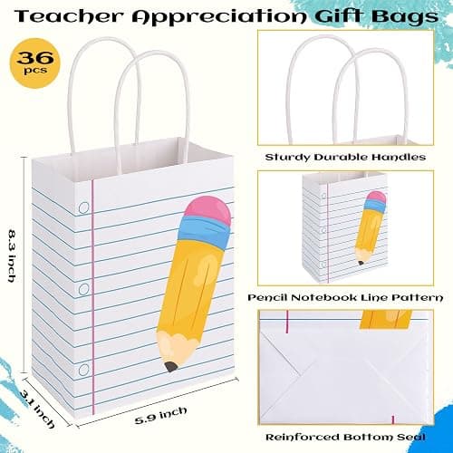 FOGWOWO 36Pcs Back to School Gift Bags Teacher Gift Bags Bulk School Gifts Bag with Handles,Pencil Notebook Line Teacher Appreciation Gifts End of Year Teacher Gifts Bags for Graduation Retirement Wrapping Supplies thumbnail 2