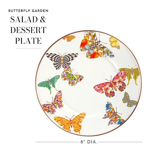 MACKENZIE-CHILDS Enamel Salad and Dessert Plate, Small Plate for a Dessert or Appetizer Dish, 8 Inches, Butterfly Garden - Butterfly Garden - 1 Plate thumbnail 2
