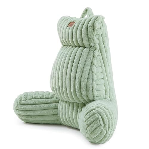 Amélie Home Faux Fur Reading Pillow with Pocket for Sitting in Bed, Adult Backrest Bed Pillow with Washable Cover for Lounging, Study & Relaxing, Sage Green 25 inches - Image 1