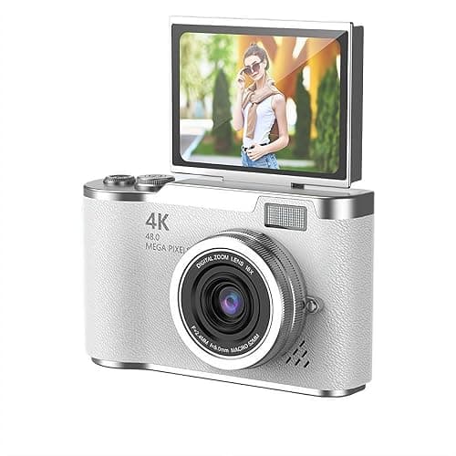 4K Digital Camera for Photo, Portable Retro Camera with Flip Screen, Compact Retro Camera for Outdoor (White 1 Set) - Image 1
