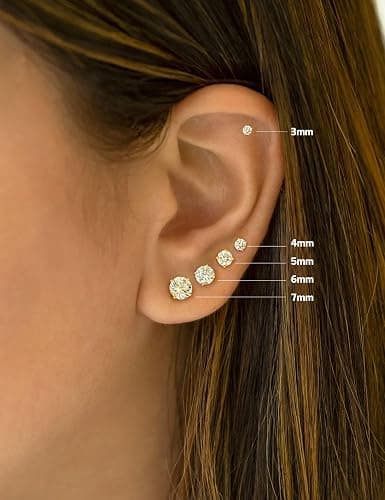 Kainier Women's 14K Gold Plated CZ Stud Earrings Simulated Diamond Round Cubic Zirconia Ear Stud Set（5 Pairs)… thumbnail 7