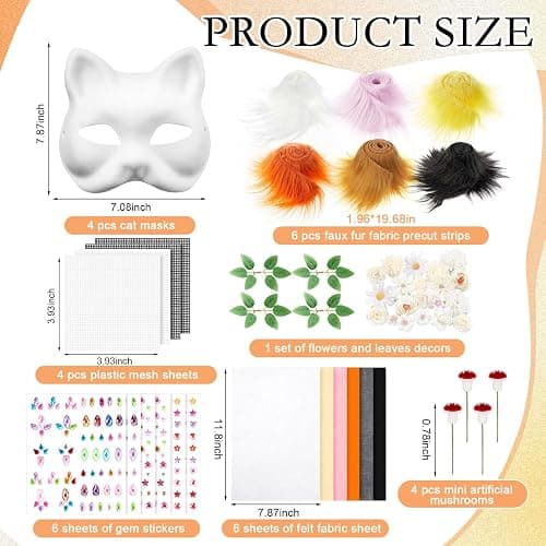 Seenelling 31 Pcs DIY Therian Mask Kit Blank Cat Mask Material Kit Accessories Set for Therian Gear Stuff thumbnail 2
