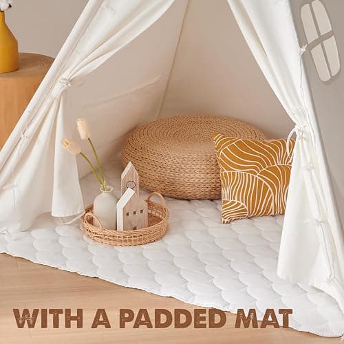 Tiny Land Teepee Tent for Kids – 100% Cotton Play Tent with Padded Mat & Star Lights, Foldable with Carry Bag, Indoor Play Tent for Girls & Boys thumbnail 5