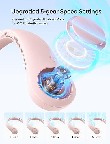 JISULIFE Tragbarer Nackenventilator, Hals-Ventilator ohne Flügel, 5 Geschwindigkeiten, 4000 mAh Batteriebetriebener tragbarer persönlicher Ventilator, Geschenk für Frauen und Männer - Rosa thumbnail 3