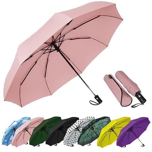 SIEPASA Windproof Travel Compact Umbrella-Automatic Umbrellas for Rain-Compact Folding Umbrella, Travel Umbrella Compact, Small Portable Windproof Umbrellas for Men Women Teenage.(Pink) - Image 1