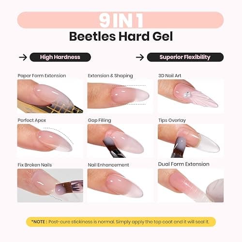 Beetles Hard Gel for Nails Kit,3 Colors Clear Nude Jelly White Sculpted Gel,Nail Extension,Sculpting,with Long Square Half Cover Nail Tips for Salon Pros Women,Nude&Clear Builder Gels,UV&LED Cured thumbnail 2