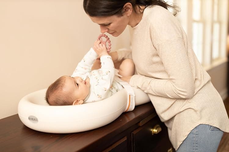 Keekaroo Peanut Changer Baby Vanilla – The Original Made in USA Easy-to-Clean Changing pad and The only Shell Over Foam, Fully Water Repellant, Wipeable Diaper pad, Wipe-Clean Changing pad thumbnail 5