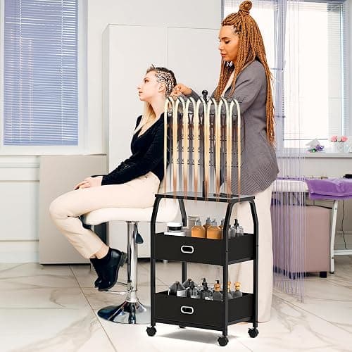 XINTUO Portable Braiding Hair Rack With Wheels & Storage Drawers,168 Pegs Hair Extension Holder Hanger for Braiding Hair Separator Stand Display,Hair rack with stylist hair braiding tools(black) thumbnail 2