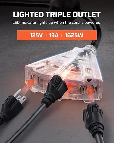 DEWENWILS Retractable Extension Cord Reel, 50 FT Heavy Duty Power Cord, 14AWG/3C SJTOW, 3 Grounded Outlets Lighted Triple Tap, 13 Amp Circuit Breaker, UL Listed thumbnail 6