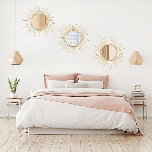 Cityelf 3 Set Gold Sunburst Mirrors for Wall Decorative Metal Mirrors Small Mirror Sets Decor Hanging Mirror Wall Sculpture for Bedroom Living Room Entryway thumbnail 5