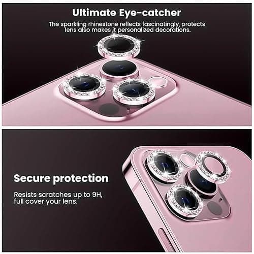 Oelrstfe Camera Film for iPhone 15 Pro/15 Pro Max, Rear Lens Protection Tempered Glass, HD Clear Lens Screen, 9H Hardness Anti-Scratch Ultra Resistant Glitter Camera, Pink thumbnail 4