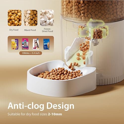 IMIPAW Automatic Cat Feeders, Timed Cat Dry Food Dispenser with Desiccant Bag, Dual Power Supply, Programmable Portion Size, 6 Meals, 20 Portions Per Day, Auto Pet Feeder for Cats and Small Dog, White thumbnail 5