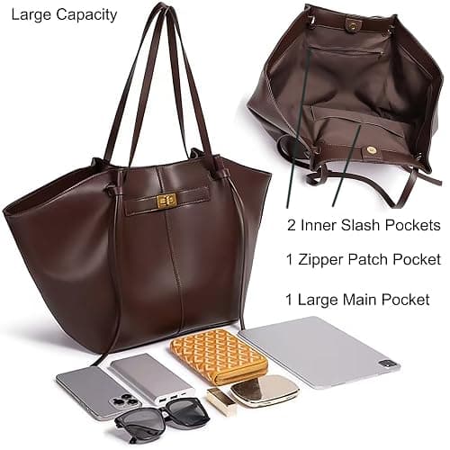 Large Tote Bag, Hobo Handbag Underarm Shoulder Purse | Foldable Vegan PU Leather, Large Capacity, Adjust the straps with chic knots, for Women Daily, Shopping, Dating and Gift thumbnail 3
