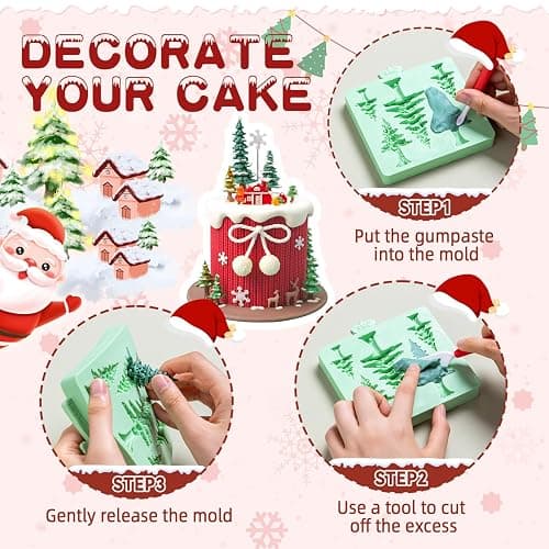 Christmas Silicone Molds,Tree Cake Decorations Mold,Christmas Tree Fondant Molds Sets For Cupcake Topper Decorating Tools Chocolate Candy Gum Paste Polymer Clay Resin-6 Cavity thumbnail 3