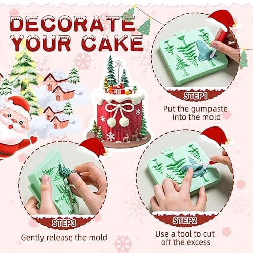 Christmas Silicone Molds,Tree Cake Decorations Mold,Christmas Tree Fondant Molds Sets For Cupcake Topper Decorating Tools Chocolate Candy Gum Paste Polymer Clay Resin-6 Cavity thumbnail 4