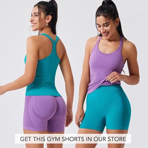Evercute Women's 1/2/3 Pack Ribbed Workout Tank Tops with Built in Bra Racerback Seamless Crop Tank Tops Camisole Sport Tanks thumbnail 2