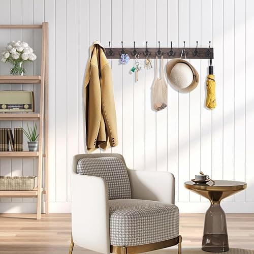 IBosins Wall Mounted Coat Rack with 10 Decorative Hooks, 34'' Long, Old Wood Color Coat Hanger, Rustic Coat Hooks Rail for Entryway Living Room Coat Scarf Bag Towel Hat thumbnail 5