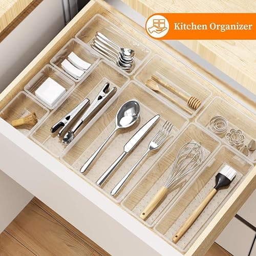 StorMiracle 32 PCS Clear Plastic Drawer Organizer Set, 4-Size vanity organizer Trays and Storage Bins for Makeup, Jewelry and Gadgets in Bedroom, Bathroom and Office, Clear thumbnail 7