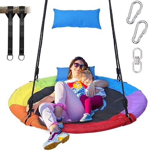 Trekassy 700lbs 40“ Saucer Tree Swing for Kids Adults Outdoor 900D Oxford Waterproof with Pillow, Swivel, 2pcs Tree Hanging Straps - Image 1