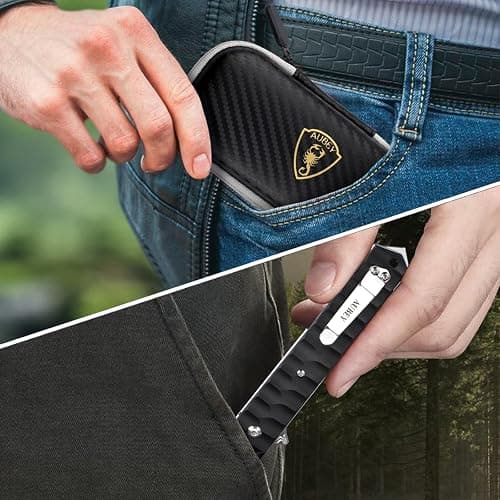 AUBEY Damascus Pocket Knife with Clip, Tanto Blade Damascus Steel Folding Knives for Men Tactical, Aluminum Handle with Glass Breaker for EDC Camping Gift thumbnail 9