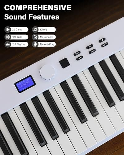 AiJoy 88-Key Piano Keyboard with Semi-Weighted Keys Portable Folding Piano, 128 Tones, Speakers, USB-MIDI, Carry-Bag, Sustain Pedal, Stand Electric Keyboard Piano for Beginners, White thumbnail 2