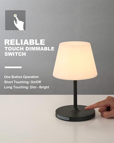 WEILAILUX Outdoor Battery Operated Table Lamp Waterproof, 4000mAh Cordless Table Lamp Rechargeable, Touch Dimmable Desk Lamp, LED Night Light for Patio Camping Restaurant Home, H9.6in, Dark Grey thumbnail 5