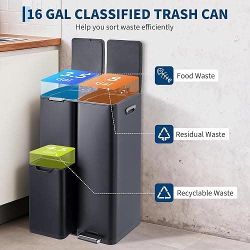 Trash can with recycle, landfill, and compost.  thumbnail 3