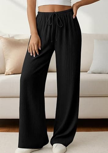 PRETTYGARDEN Womens Palazzo Pants Summer Fashion 2026 High Waisted Wide Leg Drawstring Flowy Beach Trousers with Pockets thumbnail 5