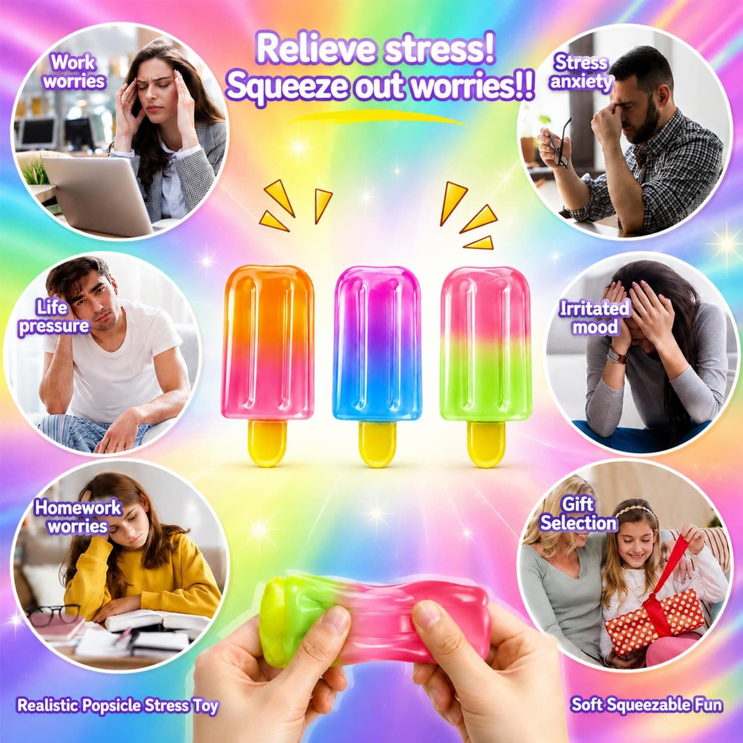 3-Pack Ice Cream Squeeze Squishy, Summer Sensory Stress Relief Squeeze Squishy, Realistic Ice Cream Squishy Toy, Party Favors for Anxiety Relief for Everyone thumbnail 7