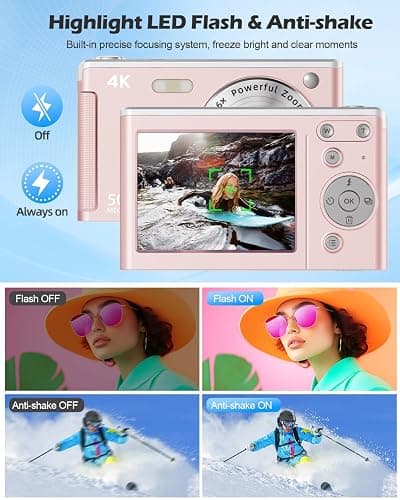 UHD 4K Digital Camera, Upgrade True 50MP Vlogging Camera, 16X Digital Zoom, 32GB High-Speed SD Card, Autofocus, 2.8'' LED Screen, Anti-Shake, 2 Large Batteries, for Kids Student Teens Adult Beginner thumbnail 5
