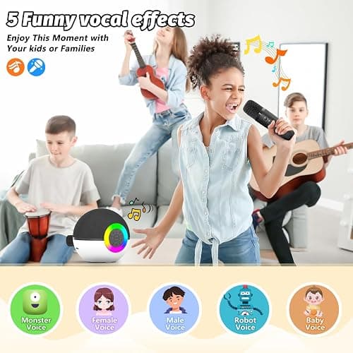 goopow Mini Karaoke Machine Speaker for Kids Adults, Portable Bluetooth Microphone Song Toys with LED Light, Best Chritmas Birthday Festival Gift for 3 4 5 6 7 8+ Year Old Girls Boys (Black-2 Mic) thumbnail 5