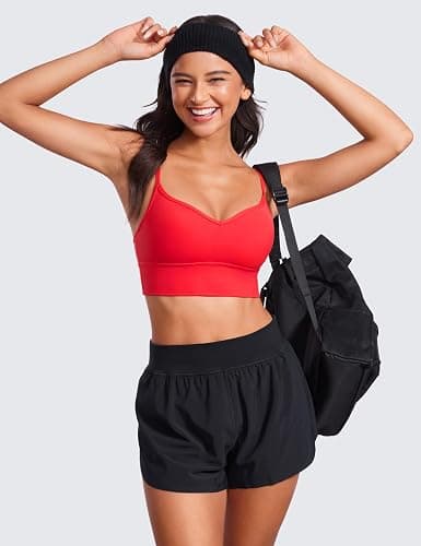 CRZ YOGA Womens Butterluxe Sweetheart Longline Sports Bra - V Neck Adjustable Thin Strap Yoga Camisole Padded Crop Top thumbnail 3