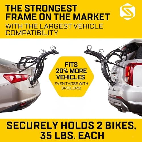 Saris Bones EX 2-Bike Trunk Rack Bicycle Carrier, Durable, Rust-Free, Anti-Sway Straps, Made in USA, Arc-Based Design, 100% Recyclable Materials thumbnail 10