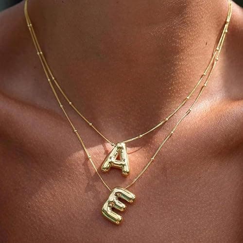 SELFROSE Initial Necklaces for Women,Trendy Gold Letter Necklace Dainty Gold Letter Necklace Chunky Initial Pendant Charm Custom Name Jewelry for Women Gifts thumbnail 3