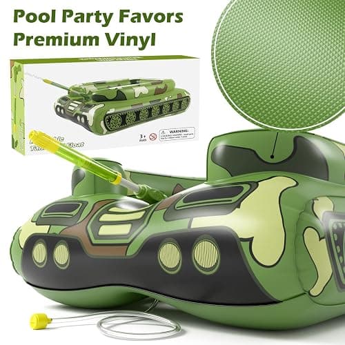 Inflatable Tank Pool Floats Adults - Jasonwell Kids Pool Floaties Swimming Pool Tank with Water Cannon Gun Swim Floaty Rafts Lake Beach Party Pool Toys for Boys Girls Kids Adults Green thumbnail 6