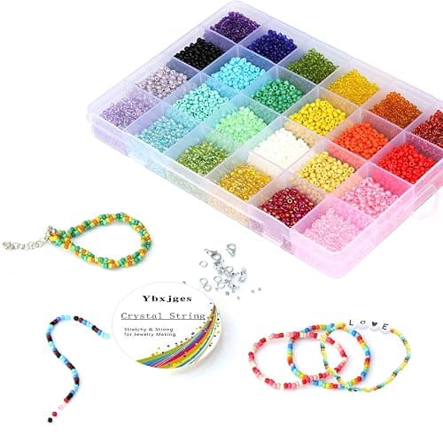 Ybxjges 12000 pcs 3mm Glass Seed Beads 8/0 Small Craft Beads Friendship Bracelet Kit with Jump Rings Lobster Clasp Elastic String for Jewelry Making DIY Bracelets Necklaces Girts for Girls Age 6-12 thumbnail 7