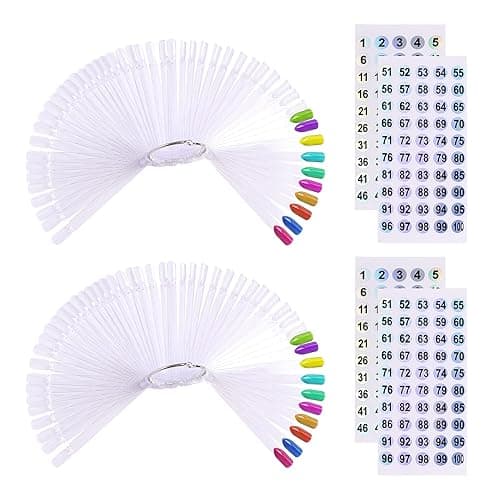 100 ps Fan-Shaped Nail Swatch Sticks with Number Stickers, Nail Practice Sticks, Color Display Wheel, Sample Tips(Transparent)