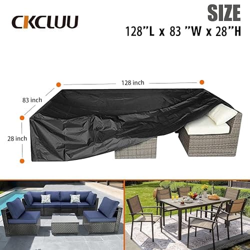 CKCLUU Heavy Duty Patio Furniture Cover - All-Weather Protection, Perfect Fit, Durable Tear-Resistant, Windproof Stay-in-Place, Easy Install for Outdoor Sectional/Table Chair Sets 128"x83"x28" thumbnail 3