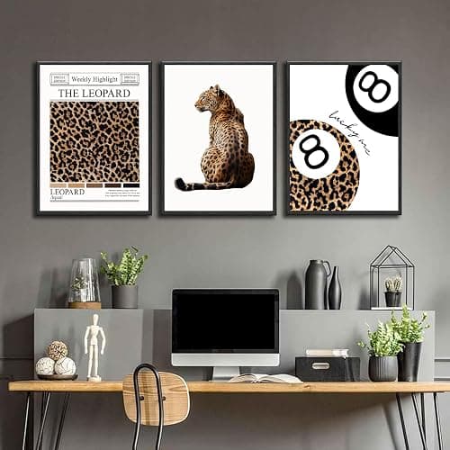 Set of 3 Trendy Leopard Wall Art Funky Lucky 8 Ball Posters Prints Preppy Room Aesthetic Cheetah Wall Decor Pictures for Girls Bedroom Apartment Dorm Unframed 12x16in thumbnail 3