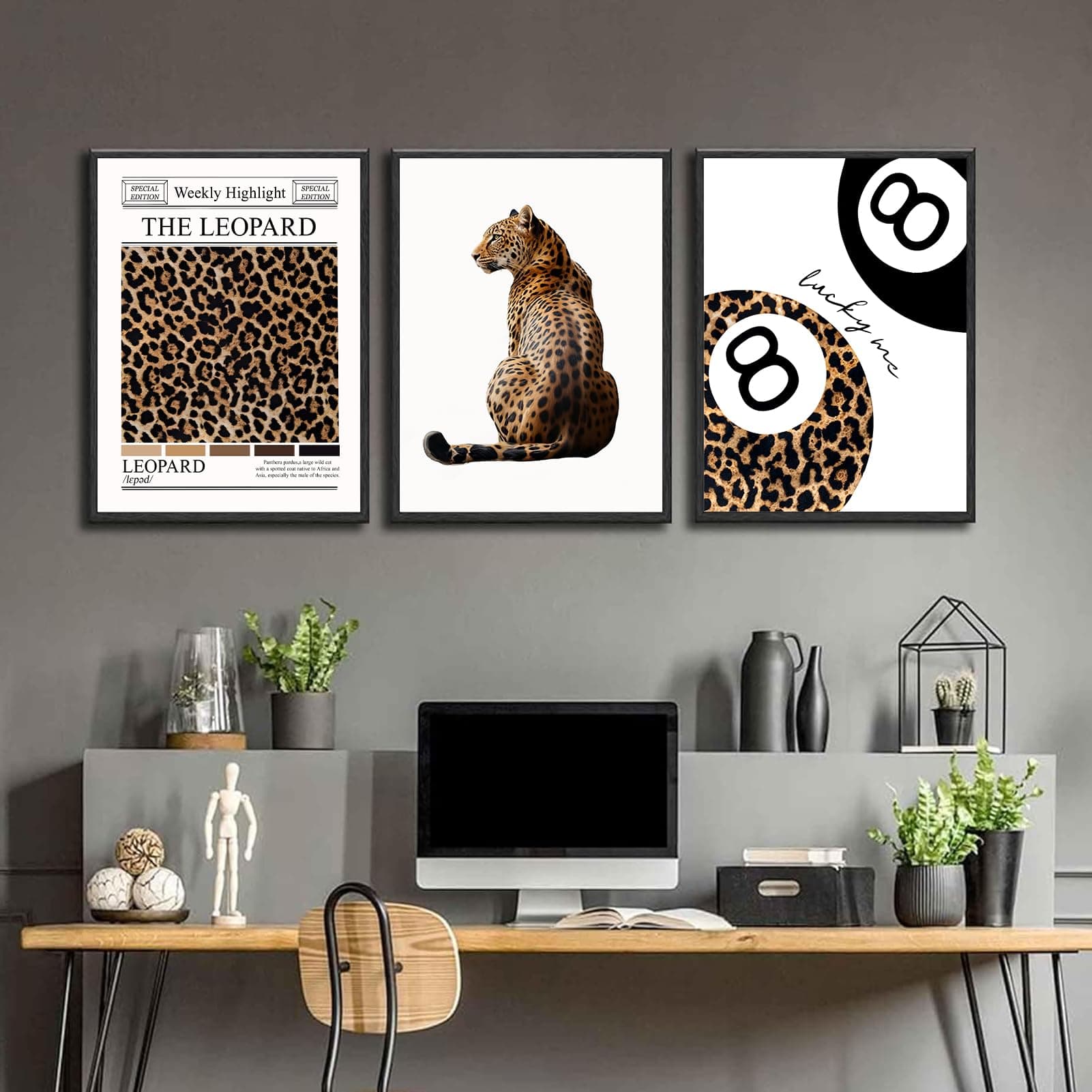 Leopard Canvas Posters 12x16 Inch 8 Balls Print Aesthetic Wall Decor for Girls Room Apartment Dorm 3 Pack thumbnail 3