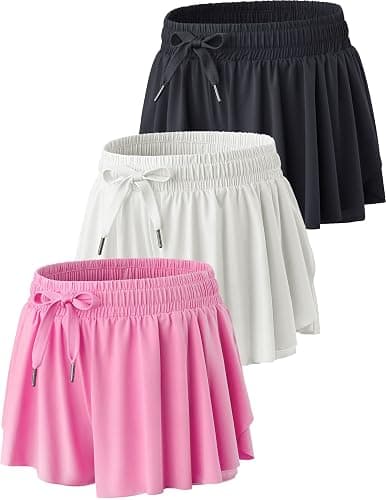 3 Pack Girls Flowy Shorts with Spandex Liner 2-in-1 Youth Butterfly Skirts for Fitness, Running, Sports thumbnail 7