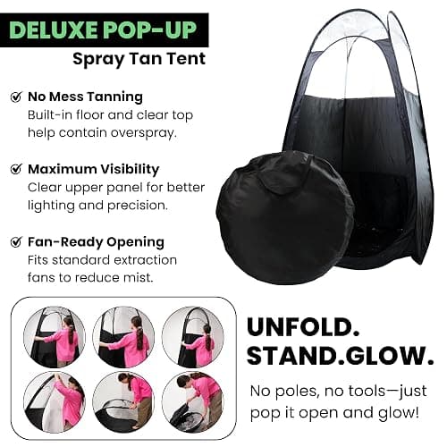 KobbTan Large Deluxe Spray Tan Tent – Pop Up Tent Portable Tanning Booth with Carry Case – Clear Window for Perfect Spray Tanning – Extraction Fan Opening – Easy Clean Spray Tan for Home & Salon thumbnail 7