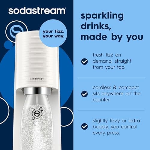 SodaStream TERRA Sparkling Water Maker, Value Bundle, CQC CO2 System, Includes 2 Quick Connect 60L CO2 Cylinders, 3 Dishwasher Safe BPA Free Bottles, 2 bubly Drops, Make your own Pepsi, White thumbnail 3