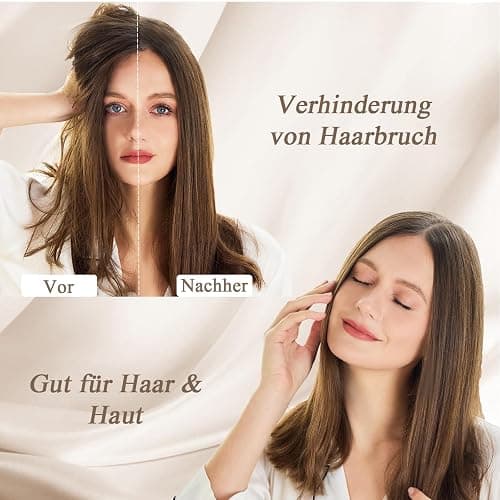 Vielit Satin Kissenbezug 60x60 2er Set & 2 Haargummis, Satin Kopfkissenbezug Ivory, Weich wie Seidenkissenbezug 60x60,Bessere Pflege als Silk Pillosecase,Kissenhülle Kissenbezug für Haar und Haut thumbnail 3