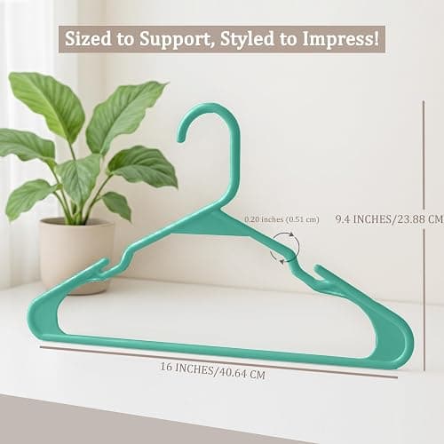 Utopia Home Plastic Hangers 50 Pack, Space Saving Plastic Clothes Hangers for Adults with Built-in Strap Hooks, Essential for Shirts, Pants, Skirts & Coats (Aqua) thumbnail 3
