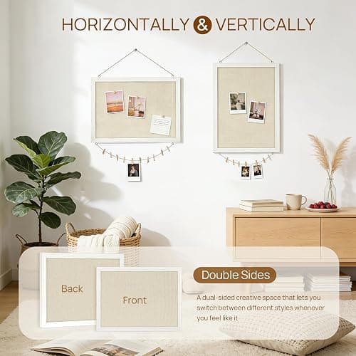 DOLLAR BOSS Double-Sided Bulletin Boards with Linen, 16"x12" 1PC Cork Board | Corkboards for Walls, Small Pin Board, Wood Framed, Decorative Hanging, For Home Kitchen Office, 10 Pushpins 10 Clips thumbnail 8
