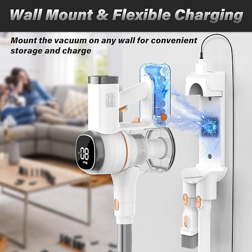 Tikom V500 Cordless Vacuum Cleaner for Home, 40000Pa/450W Stick Vacuum with LED Touch Screen, Charging Wall Dock, Anti-Tangle, Lightweight Handheld Vacuum for Pet Hair, Hard Floor, Carpet thumbnail 4