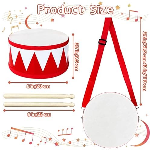 Kids Drum Set,8 in Wooden Toy Drum Set,Educational Baby Musical Toys Drum with Adjustable Strap 2 Drumsticks,Sensory Musical Instrument Drum Toy for Toddler Boys & Girls Gift(Red) thumbnail 3